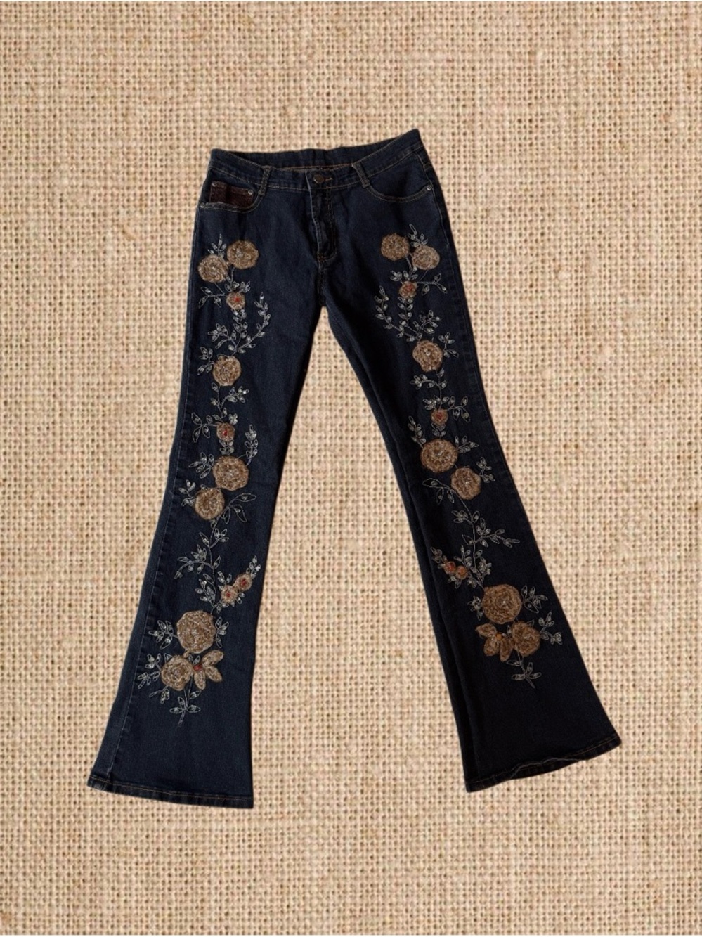 Women’s Dark Blue Embroidered Flare Jeans